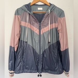 MOTHER The Sport Breaker Final Lap Women's Hooded Track Jacket Pink Blue Size S